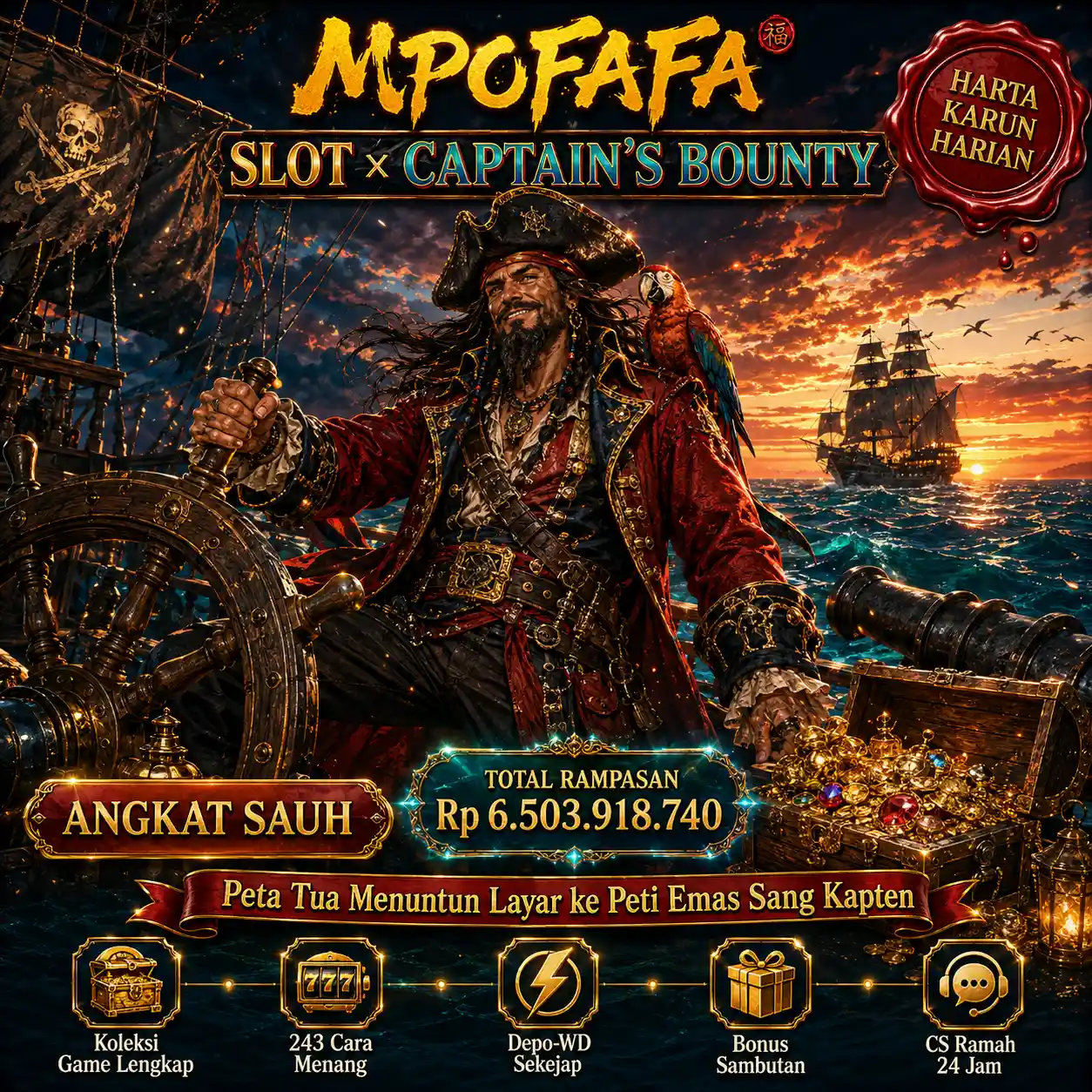 MPOFAFA Slot Captain's Bounty — kapal bajak laut memburu peti harta